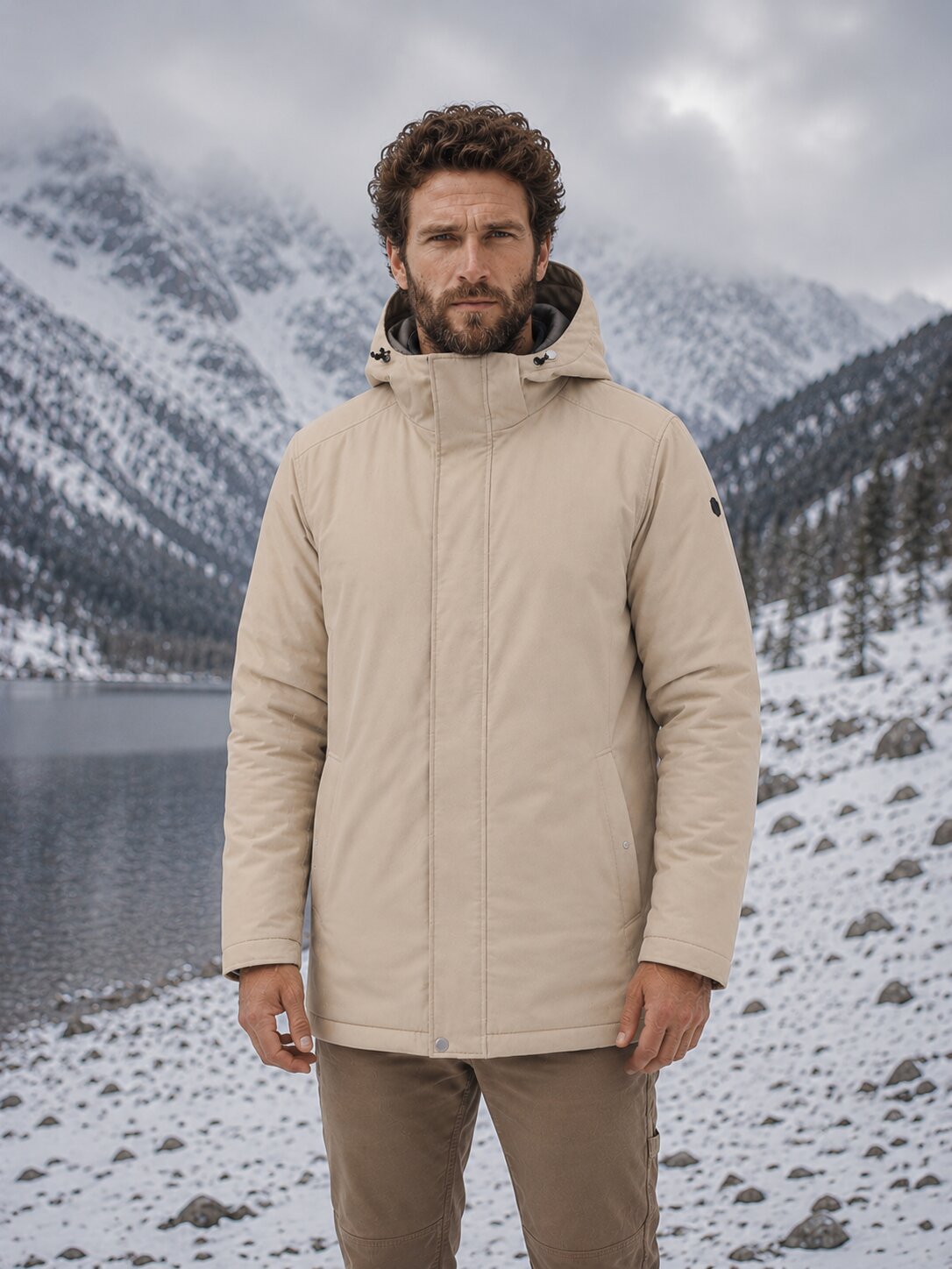 Parka Técnica Acolchada Resistente al Viento Beige