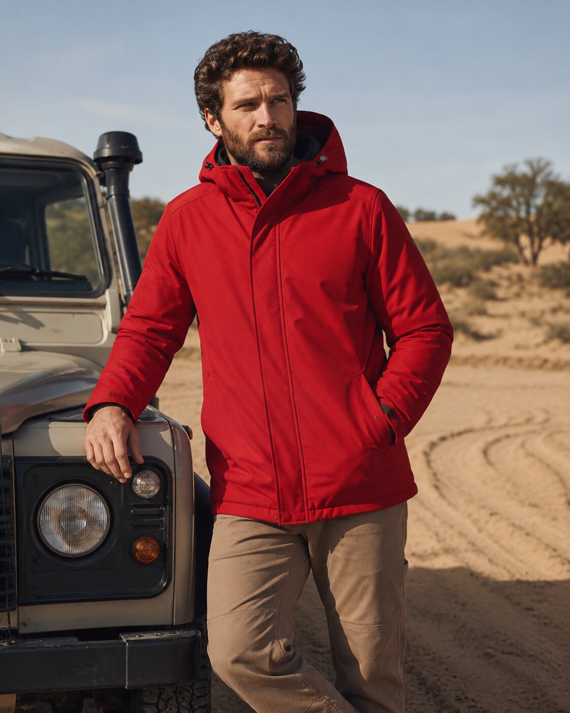 Parka Técnica Acolchada Resistente al Viento Rojo