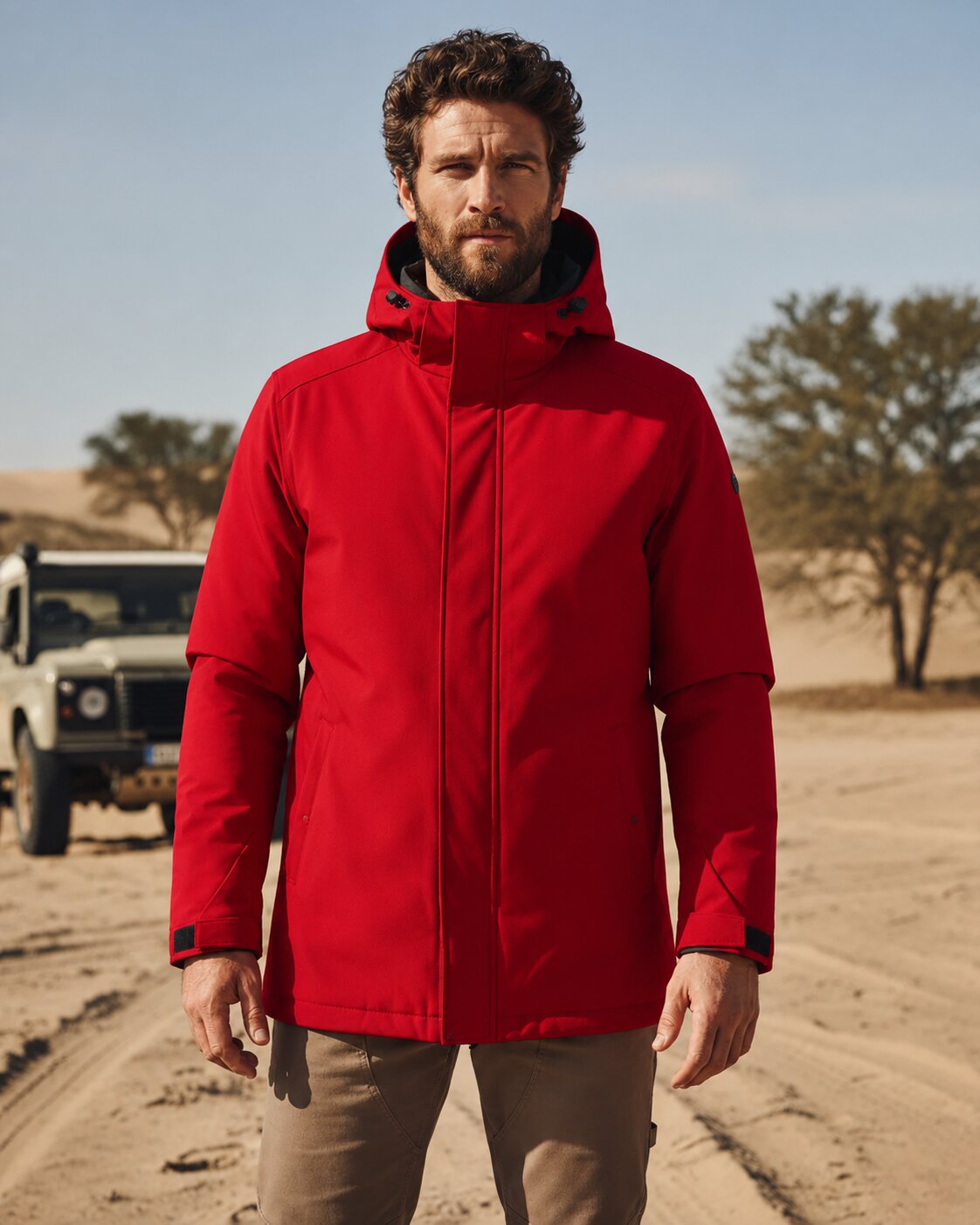 Parka Técnica Acolchada Resistente al Viento Rojo